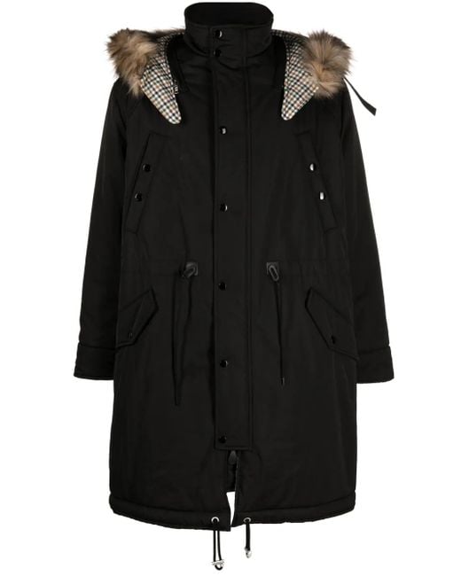 KENZO Black Faux-Fur-Detailed Hooded Coat for men