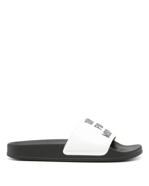 Moschino White Logo-Embossed Faux-Leather Slides