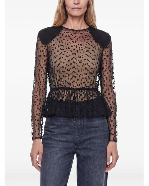Chloé Black Dot-Print Peplum Blouse