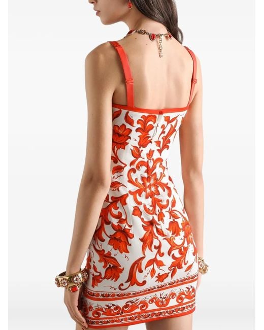 Dolce & Gabbana Red Majolica-Print Charmeuse Dress