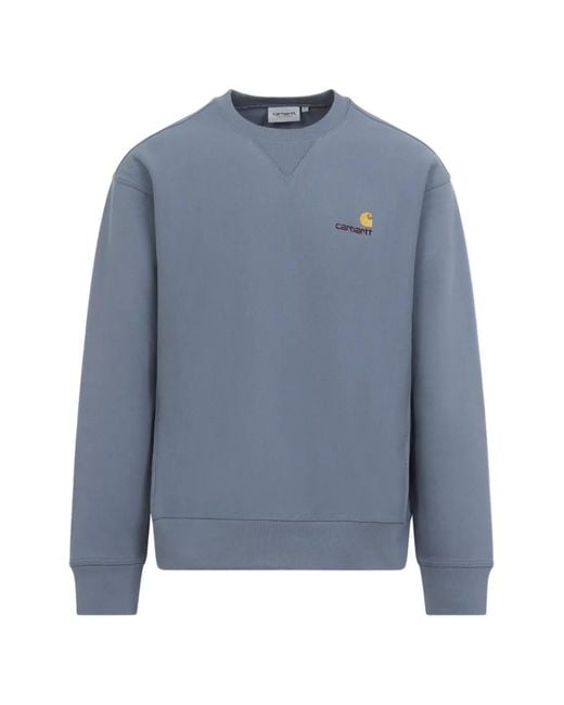Carhartt Blue American Script Embroidered-Logo Crew-Neck Sweater for men