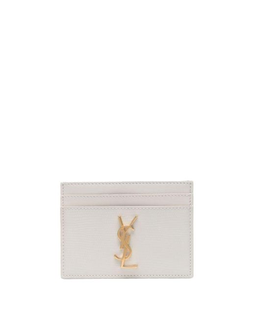 Saint Laurent White Cassandre Leather Card Holder - Women's - Calf Leather