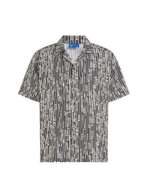 Karl Lagerfeld Gray Boxy Fit Short-Sleeve Shirt With Vertical Text Pattern for men