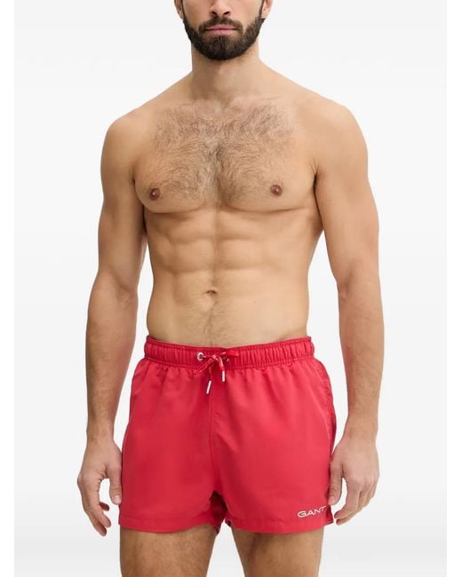 Gant Red Short De Bain À Logo Imprimé for men