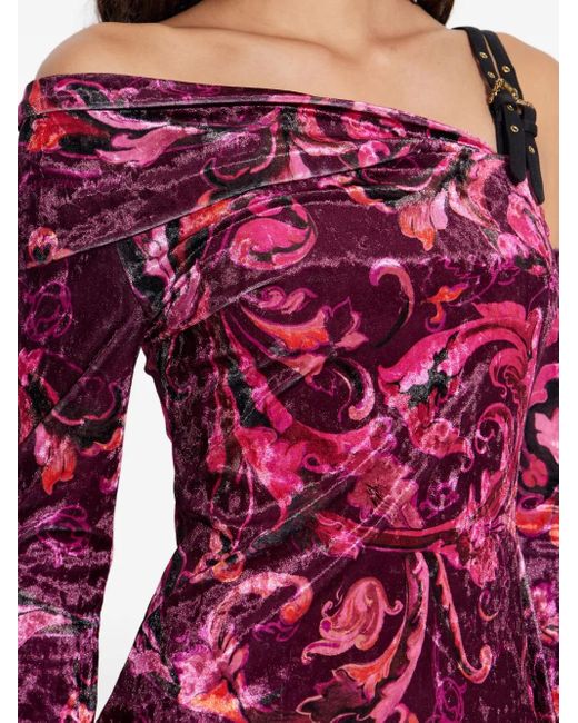 Versace Jeans Couture Red Floral Off-Shoulder Midi Party Dress