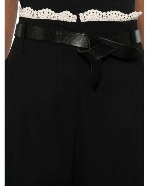 Magda Butrym Black Crochet-Trim Belted Trousers