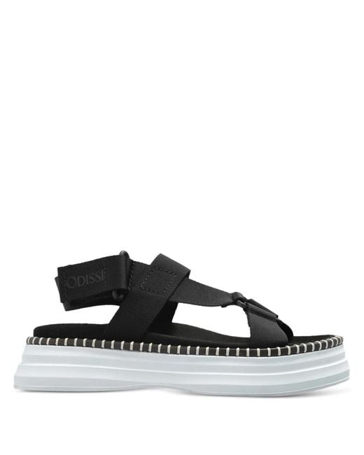 Odissi Black Logo-Embroidered Sandals