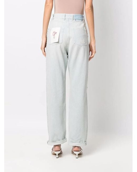 Golden Goose Deluxe Brand White Light Cotton Jeans With Crystal Stones