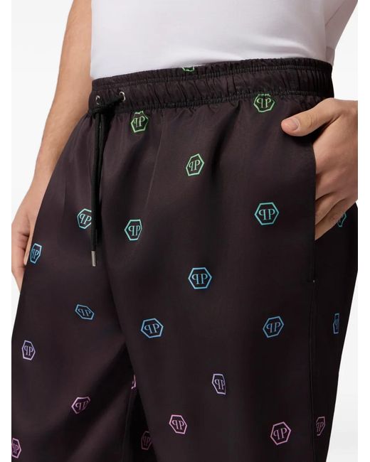 Philipp Plein Purple Monogram Drawstring Shorts for men