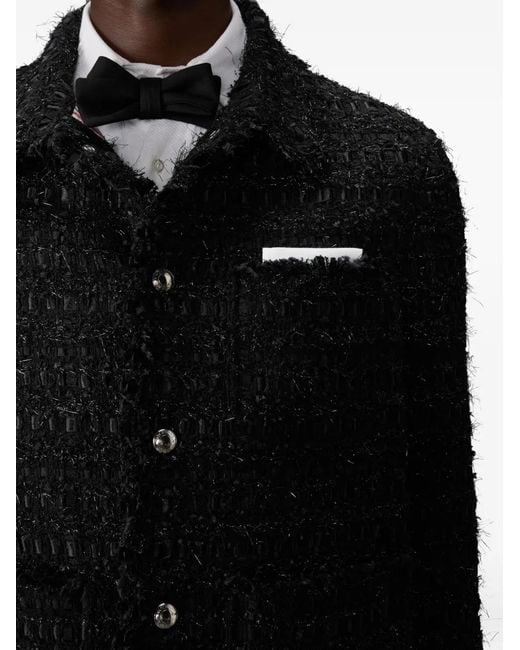 Thom Browne Black Satin Ribbon Tweed Fray Edge Utility Jacket for men