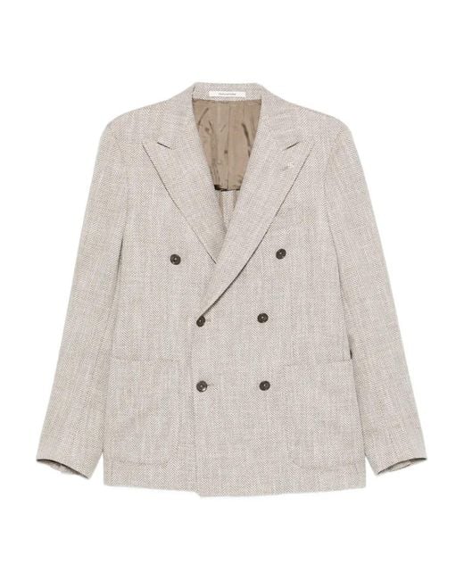 Tagliatore Natural Double-Breasted Herringbone Blazer for men