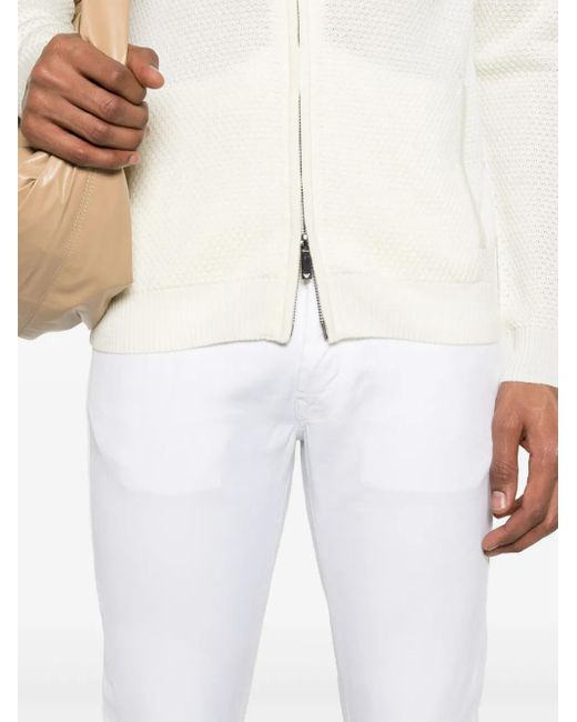 Incotex White Logo-Patch Tapered Trousers for men