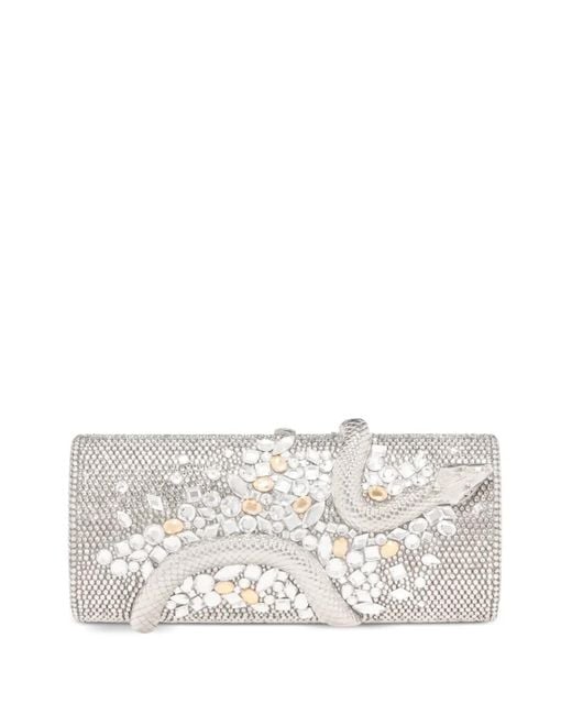 Judith Leiber White Spiral Snake Hypnotic Crystal-Embellished Snake-Detail Clutch Bag