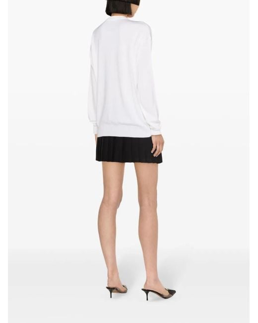 Moschino White Slogan Intarsia-Knit Jumper
