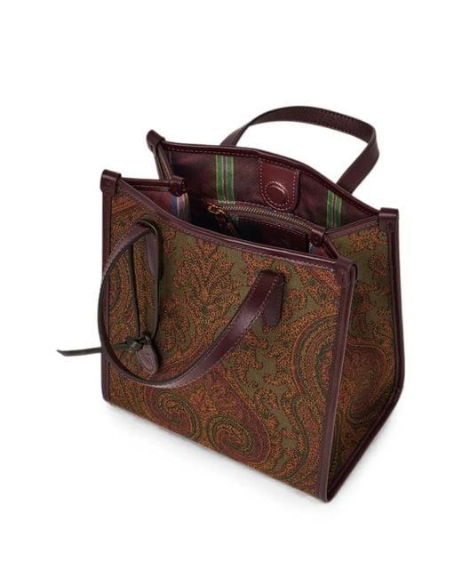 Etro Brown Petit Sac Love Trotter En Denim Jacquard À Motif Paisley