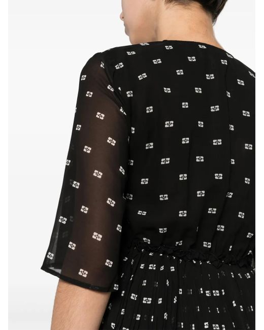 Ganni Black Graphic-Print V-Neck Pleated Blouse