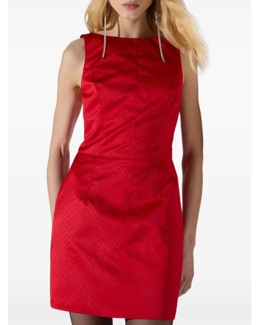 Elisabetta Franchi Red Taffeta Mini Dress With Fish Scale Pattern