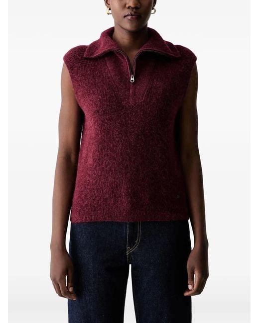 Mos Mosh Red Mmthora Quarter-Zip Sleeveless Sweater