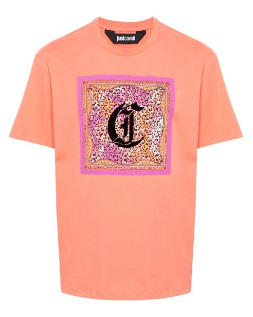 Just Cavalli T-Shirt mit geflocktem Monogramm in Pink für Herren