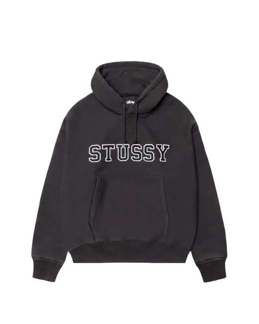 Stussy Black Logo-Embroidered Hoodie for men