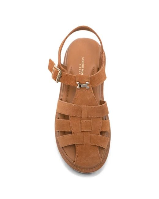 SERGIO MORETTI FIRENZE Brown Buckle-Fastening Leather Sandals