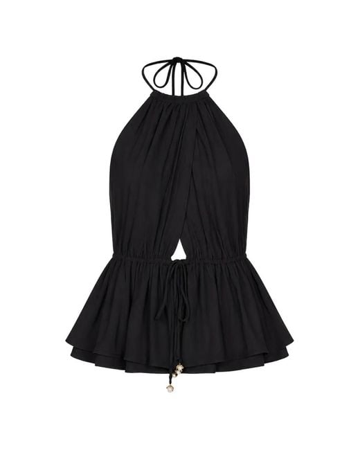 Taylor Black Halterneck Peplum Top