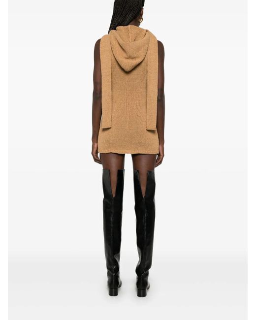 AYA MUSE Gebreide Mini-Jurk Met Capuchon in het Brown