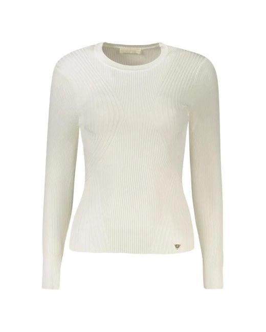 Guess White Ribbed-Knit Sweater
