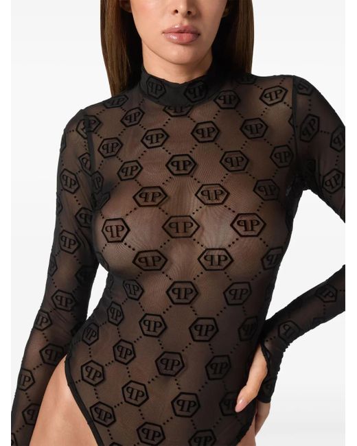 Philipp Plein モノグラム ボディスーツ Black