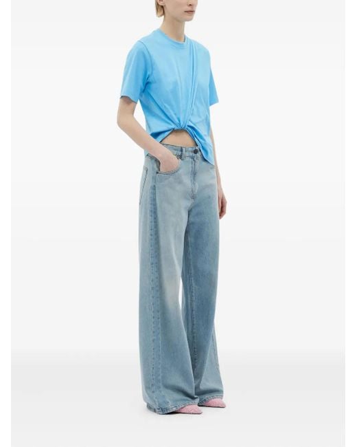MSGM Blue Twisted-Detail T-Shirt