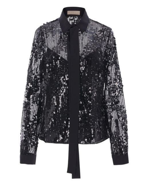 Elie Saab Black Sequinned Tulle Shirt