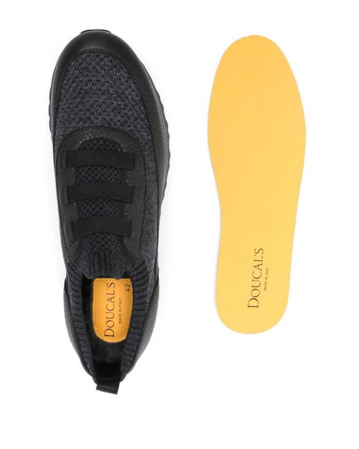 Doucal's Black Leather-Panel Sneakers for men