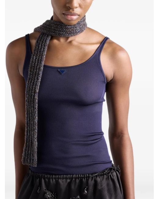 Prada Blue Ribbed Knit Silk Tank Top
