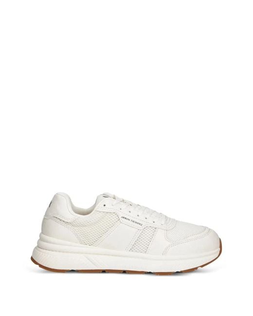 ARMANI EXCHANGE White Urban Logo-Print Panelled Sneakers for men