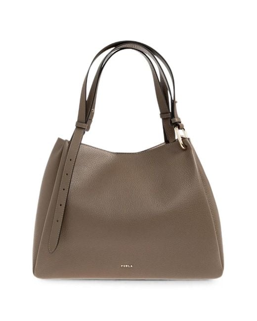 Furla Brown Nuvola Grained Leather Tote Bag