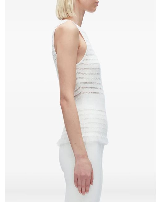 3.1 Phillip Lim White Ribbed-Knit Ruffled Top