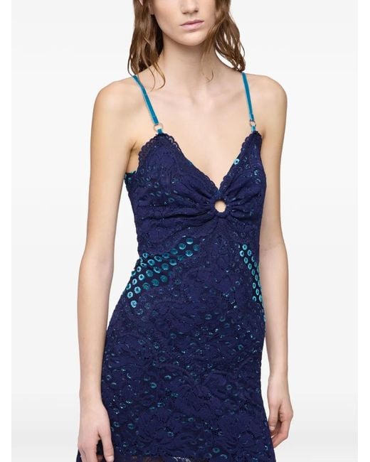 Rabanne Blue Trompe-L'Œil Lace Dress