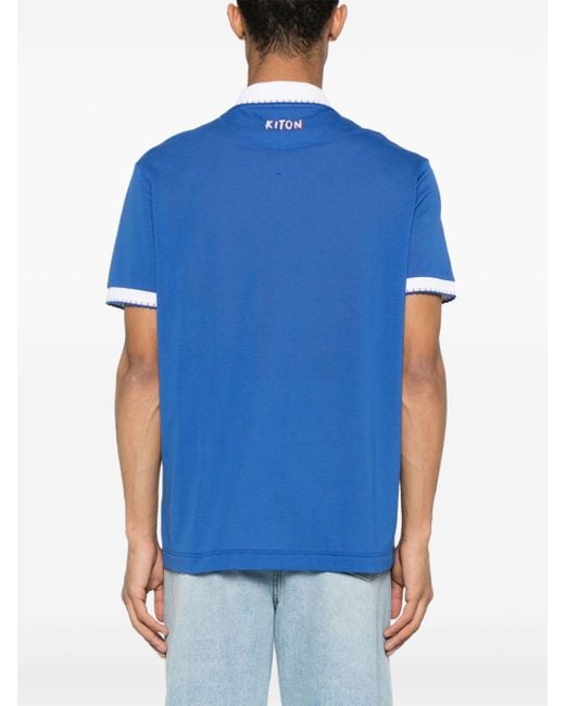 Kiton Katoenen Poloshirt Met Geborduurd Logo in het Blue voor heren
