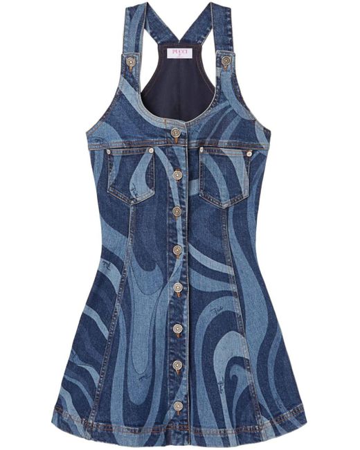 Emilio Pucci Denim Mini-jurk Met Marmo-print in het Blue