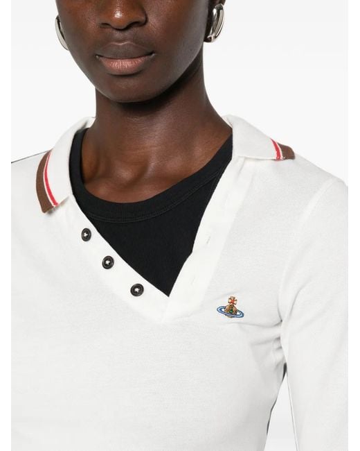 Vivienne Westwood White Orb-Embroidered Asymmetric Polo Shirt