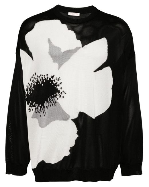 Flower-print cotton-jersey sweatshirt di Valentino Garavani in Black da Uomo