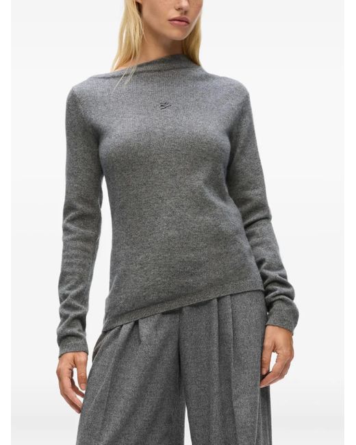Karl Lagerfeld Gray Asymmetric Logo Cashmere Sweater