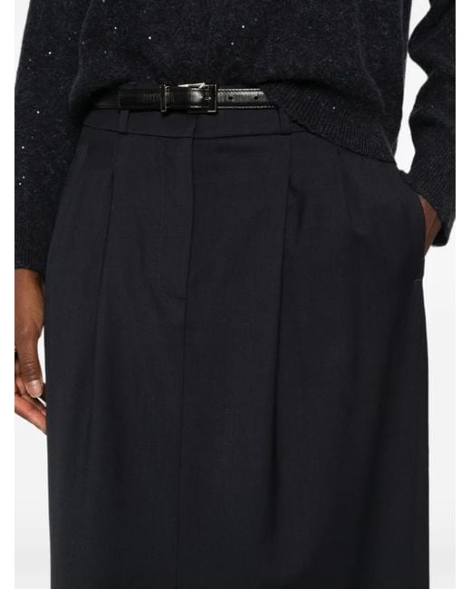 Peserico Black Pleated Front-Slit Long Skirt