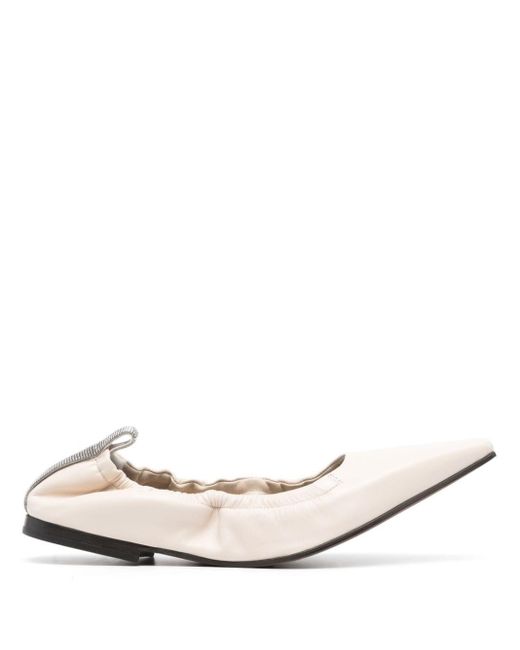 Brunello Cucinelli Natural Pointed-Toe Ballerina Shoes
