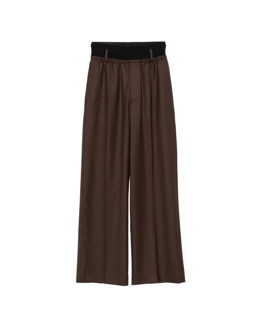 ALAINPAUL Brown Layered-Waistband Wide-Leg Trousers