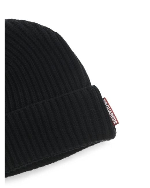 DSquared² Black Wool Scarf And Beanie Set