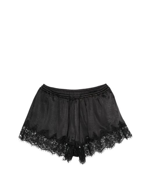 Self-Portrait Black Satin Lace Shorts