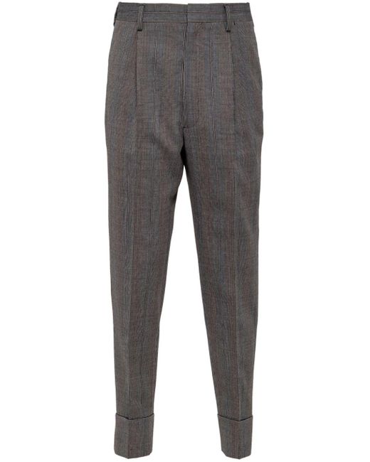 Prada Gray Checked Wool Tailored Trousers for men