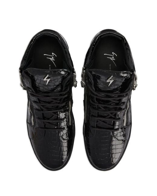 Giuseppe Zanotti Black Kriss Patent Mid-Top Sneakers for men