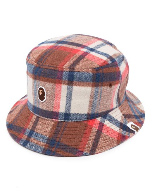 A Bathing Ape Red Plaid Bucket Hat for men